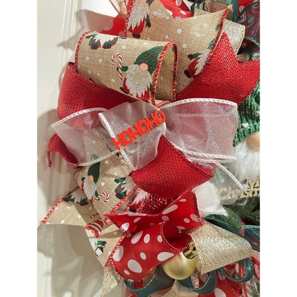 Handmade 13 inch Christmas Gnome Ribbon Wreath MW2 - Picture 7 of 9
